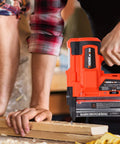 Cordless 20V 18 Gauge Brad Nailer Dual Mode Nail Gun For DIY Pros And Home Renovations in use on woodworking project
