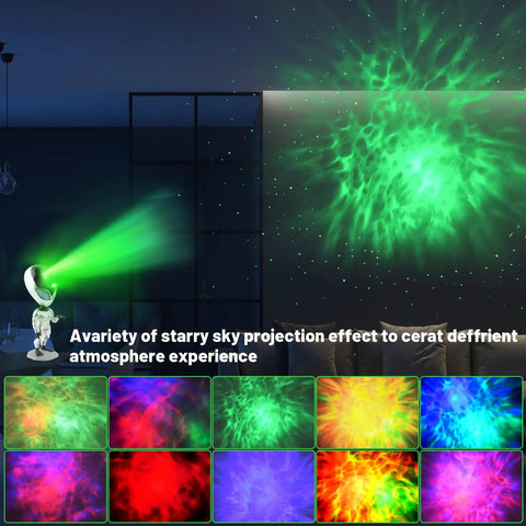 Starry sky projector illuminating a room with various vibrant light effects, creating unique atmospheric experiences.