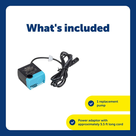 Drinkwell Replacement Pump, Quiet OEM Upgrade With Power Adapter shown with 5.5 ft cord for Drinkwell Fountains
