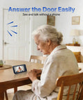 Woman using Wireless HD Video Doorbell With 4.5 Inch Indoor Monitor No WiFi Or App Needed Two Way Talk Night Vision