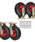 Heavy Duty Industrial Caster Wheels With Brakes 8 Inch Air Filled Rubber Tires Shock Absorbing Silent Glide Complete Set Of 4 with mounting hardware
