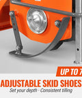 Close-up of adjustable skid shoes on 72 Inch Rotary Tiller With Gear Drive For 3 Point Hitch Cat 1 And 2 PTO Shaft Included MRT72