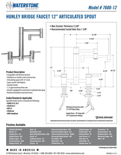 Game Changer Kitchen Bridge Faucet With A Rich Matte Antique Copper Finish Plus A Smooth Twelve Inch Articulated Spout in a product diagram.