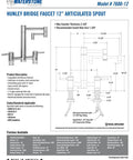 Upgrade Your Kitchen Game With This Heavy Duty Hunley Bridge Faucet Featuring A Long Reach Twelve Inch Articulated Spout And Clean Three Piece Handle Suite In Sharp Matte White technical diagram with dimensions and specifications.