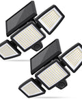 Outdoor Solar Flood Lights Three-Head Security Spot Lamps With 210 LEDs, 2500 Lumens, IP65 Waterproof, Black 2 Pack