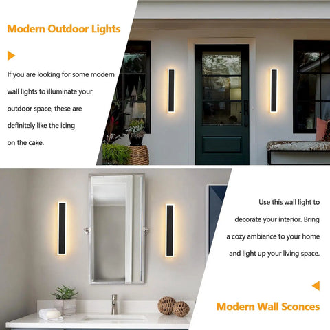 Three Color Change Outdoor Wall Light LED 12W Black Metal Sconce With Acrylic Lens Waterproof Exterior Lighting Fixture