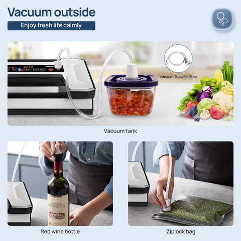 Vacuum Sealer Machine With 90Kpa Vacuum, Dry Moist And Liquid Modes, sealing container, wine bottle, and bag