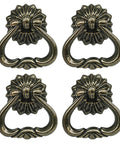 Antique Brass Cabinet Pulls 4 Pack Ring Pulls For Dresser Drawers Vintage Single Hole Mount Hardware Zinc Alloy Durable Handles