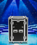 Front view of 14U PA DJ Rack Heavy Duty Mobile Audio Equipment Cabinet for DJs and Live Events with solid plywood build and steel frame.