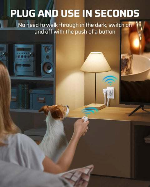 Wireless Remote Control Outlet With Dual Independent Sockets That Work Separately No Interference No Wiring Needed Plug And Play Ready 15A 1875W Peak Power 100 Foot Range Ideal For Lamps And Electronics