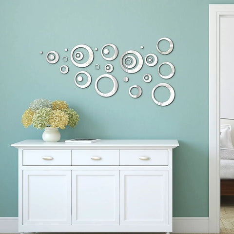 Dope 32 Piece Adjustable Acrylic Mirror Wall Decals Set Removable Round Mirror Stickers For Home Decor In Multiple Sizes on teal wall