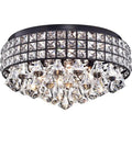 Cuddy Antique Black Metal 16 Inch Crystal Flush Mount Light Fixture With Square Drop Pendants For Kitchen Entryway Hallway And Library
