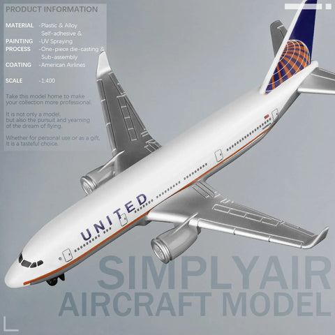 1/400 United Airplane Model Kit For Collectors, No Assembly Required, Alloy Body With Plastic Base, 5.6 Inch Length And 5 Inch Wingspan
