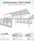 Diagram showing detachable roof feature of 16x32ft Party Tent Heavy Duty Outdoor Wedding Canopy Event Shelter With Removable Sidewalls