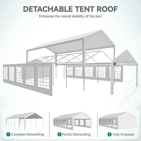Diagram showing detachable roof feature of 16x32ft Party Tent Heavy Duty Outdoor Wedding Canopy Event Shelter With Removable Sidewalls