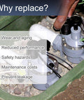 Irrigation valve diaphragm replacement parts; two gray plastic diaphragms with black wiring in a garden bed