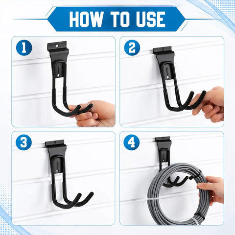 How to use Bulk 12 Pack Heavy Duty Slat Wall Hooks Black J Shape Hangers for slatwall display and storage step-by-step guide