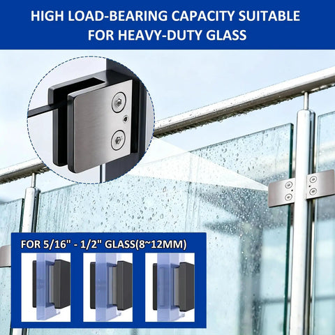 Heavy Duty 316 Glass Clamps 8 Pack For 8-12mm Glass, 1.8 Inch Square Brackets, Adjustable Shower Stairs Balustrade Balcony Handrail
