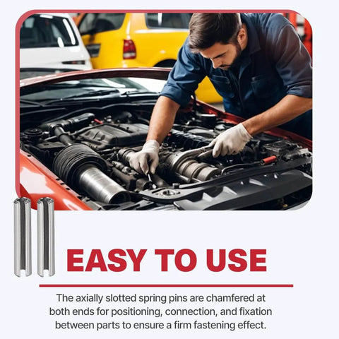 Mechanic uses 50 Pcs Slotted Spring Pins 2.2mm By 8mm 304 Stainless Steel Dowel Fasteners For Automotive Repair, Rust Resistant