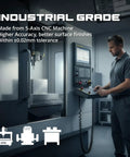 Technician operating 5-axis CNC machine for industrial-grade precision engineering with high accuracy and surface finishes.