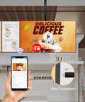 Heavy Duty 100 Inch Digital Signage Display Featuring Kickass 4K Resolution And Ultra Thin Zero Point Six Eight Bezel showcasing coffee menu.
