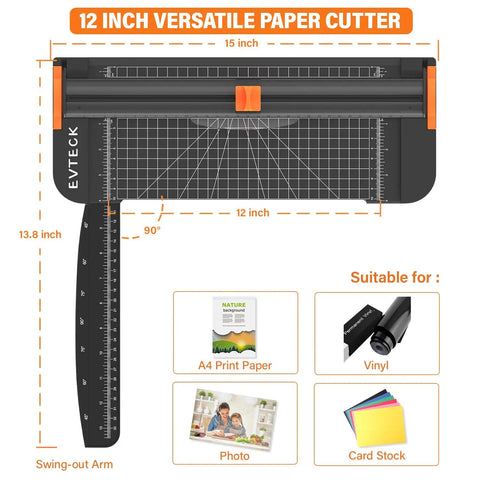 12 Inch Paper Cutter For Scrapbooking And DIY Crafts With Smooth Sliding Guide Safe Blade Foldable Ruler, A4 compatible