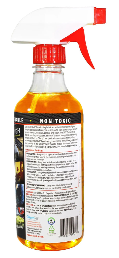 Back view of 16 oz bottle of 3 In 1 Penetrating Lubricant Oil Plant Based Biobased Food Grade Degreaser And Rust And Corrosion Remover