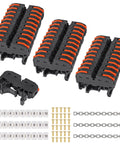 Pro Grade Din Rail Terminal Block Kit 30 Piece Universal Compact Wire Connector Set with marker strips and connection bars.