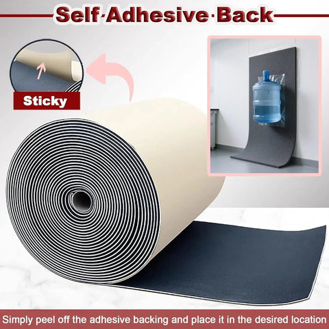 Super Thick Acoustic Foam Roll 11mm High Density Soundproof Cushion Mat self-adhesive roll showing sticky backing for easy application.