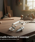Heavy Duty Invisible Furniture Connectors For Cabinet Assembly And DIY Woodworking 100 Pcs Silver Hidden Joint Clamps on wooden surface.