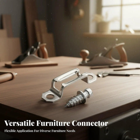 Heavy Duty Invisible Furniture Connectors For Cabinet Assembly And DIY Woodworking 100 Pcs Silver Hidden Joint Clamps on wooden surface.
