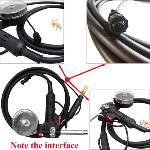 Aluminum Spool Gun For MIG Welders Fits Millermatic 140 141 211 And Spoolmate 100 connections and nozzles close-up