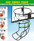 360-Degree Swivel Track Basketball Return Attachment For Home Courts With Quick-Setup Non-Slip Rebounder And Adjustable Angles For Every Shot From Free Throws To Three-Pointers Multi-Directional Practice Tool, black steel hoop attachment on backboard