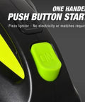 Portable 4000 BTU Radiant Propane Heater for Golf Carts detail showing push button start with safety tip switch