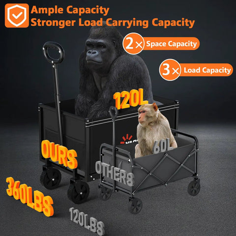 3 In 1 Foldable Wagon Cart With All Terrain Wheels For Heavy Duty Hauling demonstrating load capacity with stuffed animals