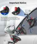 Image showing 6 Inch Camera Suction Cup Mount With Ball Head Magic Arm attached to car window, illustrating correct and incorrect use.