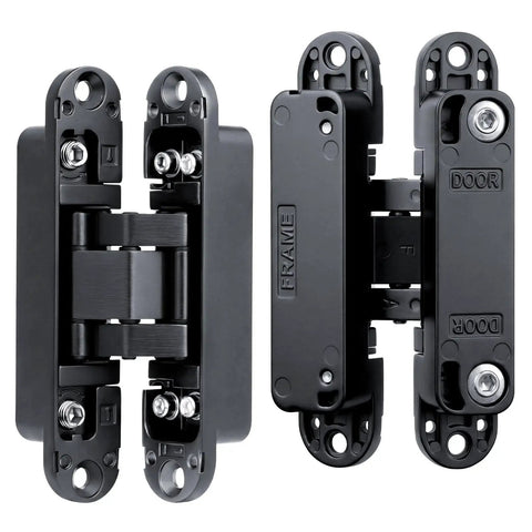Stealth Hidden Door Hinges 4.5 Inch Invisible Hinge Set for Secret Rooms and Bookcase Doors 180 Degree Adjustable Swing in black