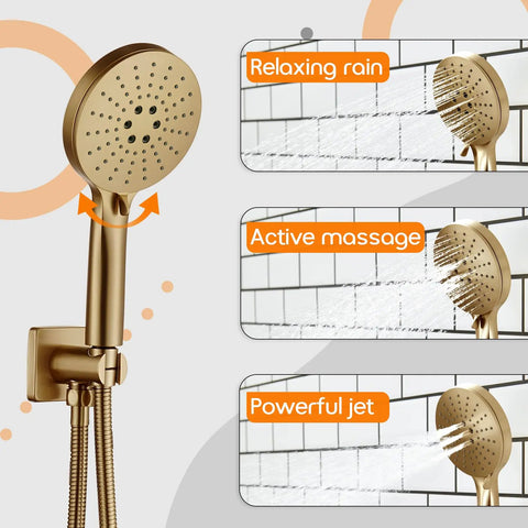 Premium Bathtub Shower Trim Kit Boasting Slick Champagne Bronze Finish And Straight Up Heavy Duty 10 Inch Rainfall Head Paired With Triple Action Handheld Spray Including Solid Brass Valve For Easy Wall Mount Setup