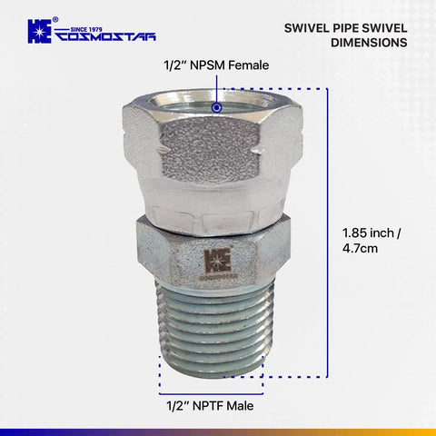 1/2 Inch NPTF Male To 1/2 Inch NPSM Swivel Hydraulic Adapter Built To Last From Carbon Steel With Zinc Plating For Rust Proof Reliability And Precise Straight Alignment With Hoses And Valves. 1/2 in NPTF male to 1/2 in NPSM swivel adapter