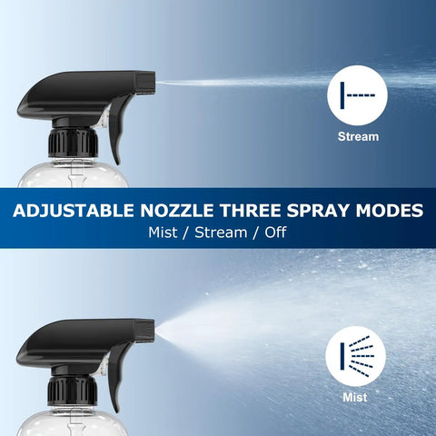4 Pack 17oz Spray Bottles With 360 Degree Gravity Ball Straw showing mist and stream spray modes