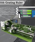 Front view: green 8x30 in double-chuck metal lathe with digital grating ruler, MT3 spindle, 1100W, 110V.