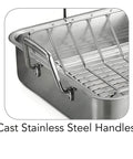 Deep Stainless Steel Roasting Pan With Basting Grill And V Rack For Oven 16.5 Inch Turkey Roaster Dishwasher Safe Made In Brazil