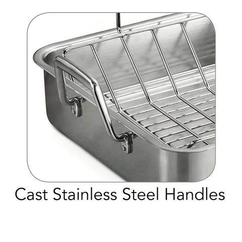 Deep Stainless Steel Roasting Pan With Basting Grill And V Rack For Oven 16.5 Inch Turkey Roaster Dishwasher Safe Made In Brazil