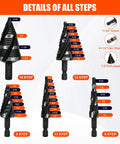 Pro Grade Five Piece Spiral Flute Step Drill Bit Set And Five Countersink Bits With Aluminum Case for various materials