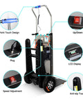 Camini Electric Stair Climbing Hand Truck Dolly Cart With 661 Lbs Capacity And 600 W Motor features LCD display and speed adjustment.
