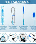 Hydration Bladder With 4 In 1 Cleaning Kit shown with collapsible frame, coiled brush, broad head brush, and small brush for cleaning.