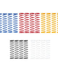 Five-color metal shock spring set for one tenth scale RC crawlers, featuring blue, red, yellow, black, and white springs for TRX4 and Axial SCX10 platforms.