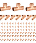 Rock Solid 100 Pack Copper Press Equal Tee Fittings For 1 Inch Plumbing Tubing, heavy-duty copper tees for tight seal joints.