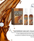 Wood Scratch Repair Spray For Furniture And Floors, Quick Fix That Restores Finish, Eliminates Scratches, Adds Natural Shine, And Creates A Protective Barrier For Durable, Easy To Use Polish product box and two bottles displayed.