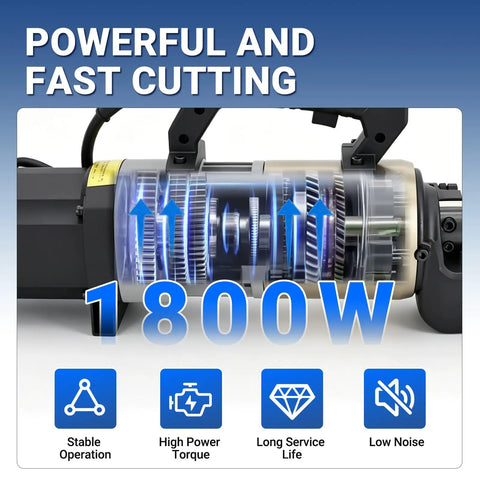 Heavy Duty 1800W Portable Electric Rebar Cutter For Steel Bars Up To 28mm showing powerful motor and gear system.